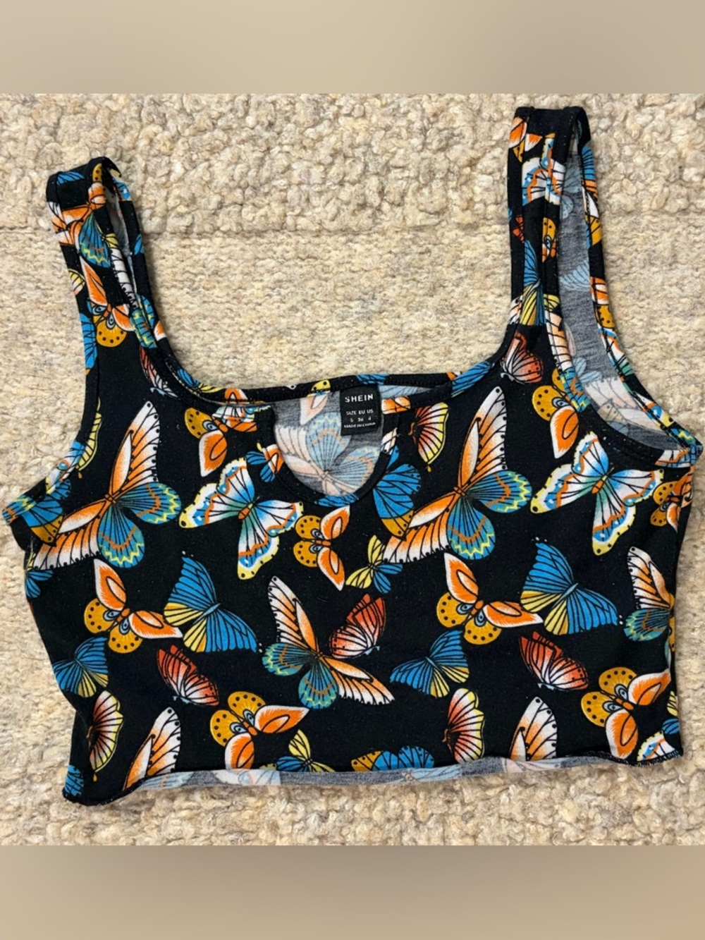 SHEIN Butterfly Print Crop Tank Top Y2K Festival- Size Small